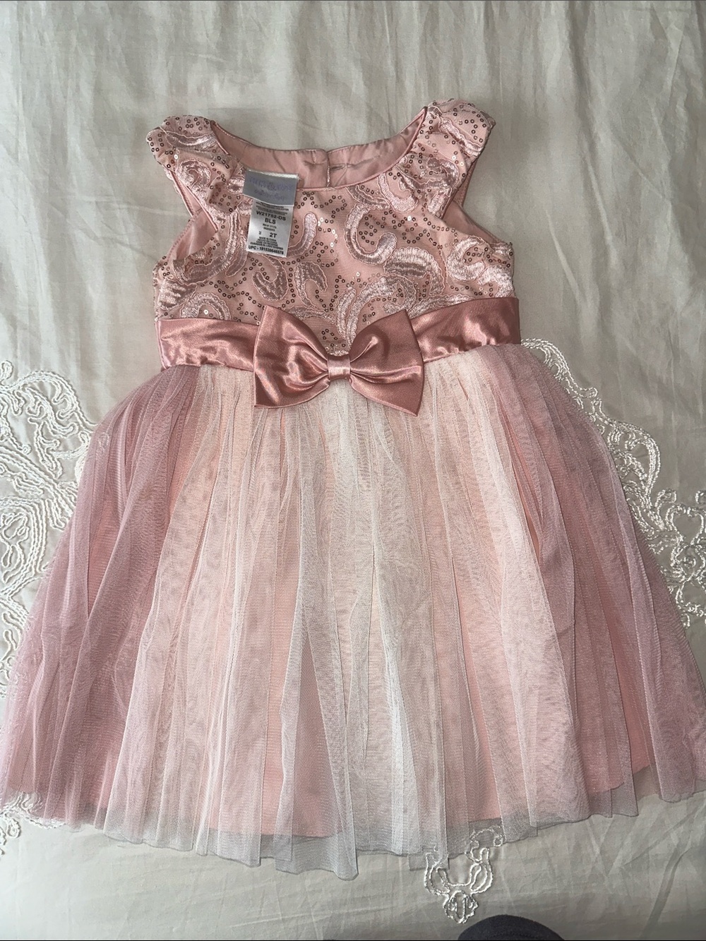 iris & ivy Pink Sequin Tulle Party Dress with Satin Bow